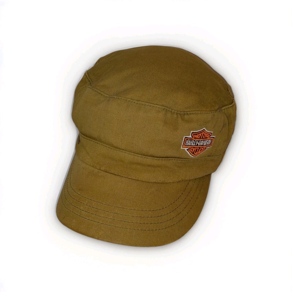 Harley Davidson Cadet Hat Mens OSFA Brown Military Style Biker Cap OSFM